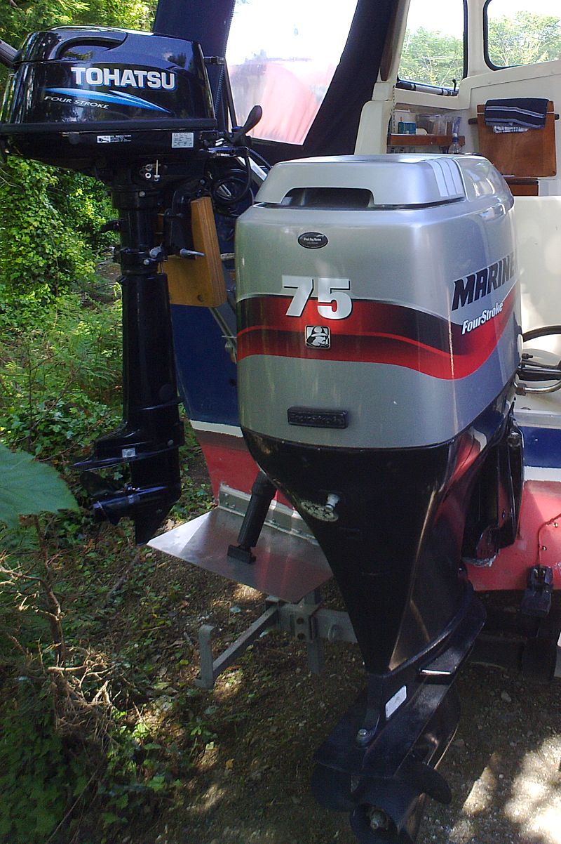 Mariner 75HP and Tohatsu 6HP Auxiliary on Adele